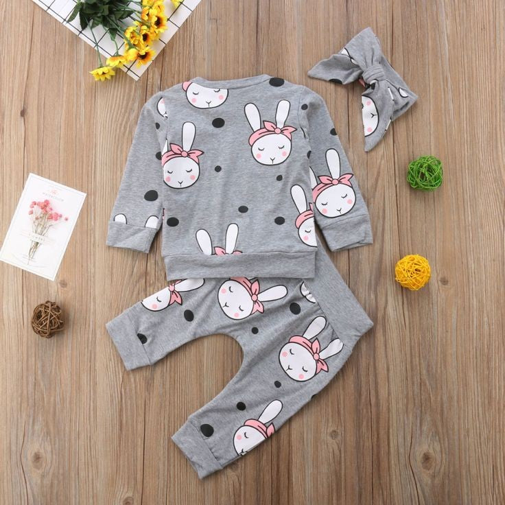Gray Crewnek Bunny Casual Wear with Headband