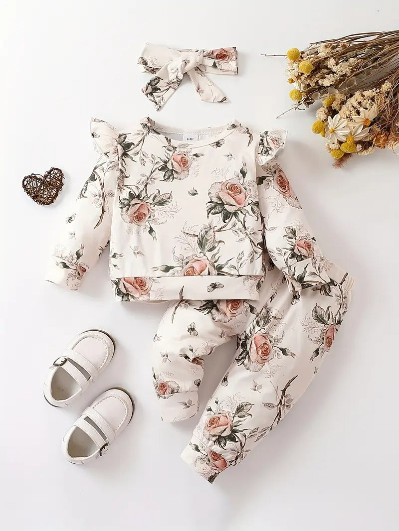 Long Sleeve Top & Pants Set with Matching Headband