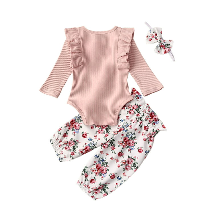 Ribbed Bunny Floral Romper and Bowknot Pants