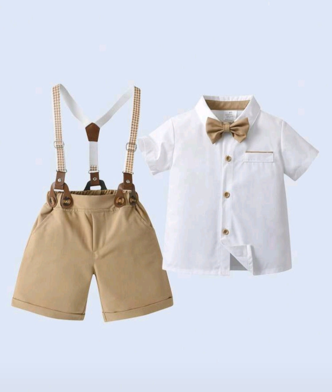Gentleman Suit White Shirt, Chino Pants, Suspenders and Bowtie