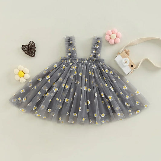 Gray Daisy Tulle Dress