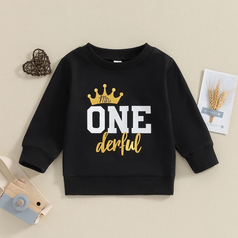 Mr. One Derful Crewnek Birthday Top, Black