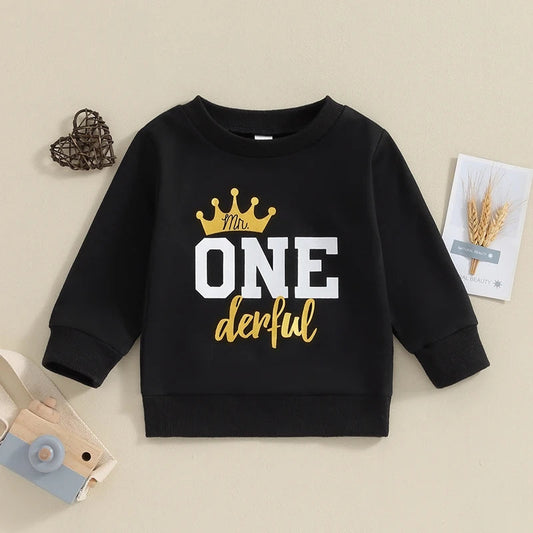 Mr. One Derful Crewnek Birthday Top, Black