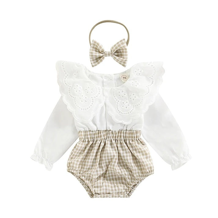 Lace Ruffle Collar Romper with Headband