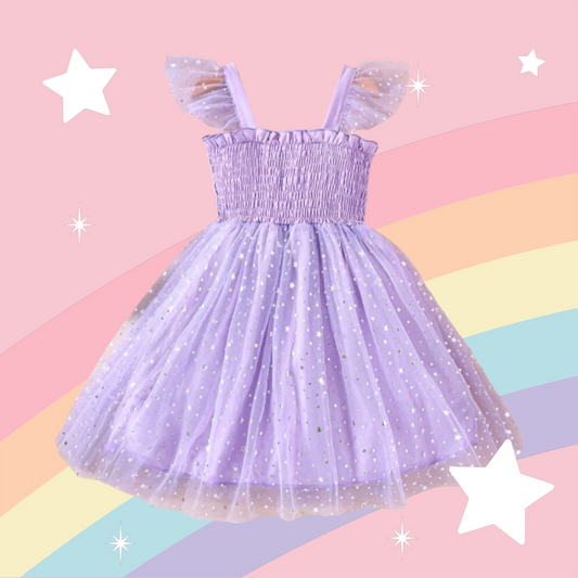 Purple Mesh Dress with Stars
