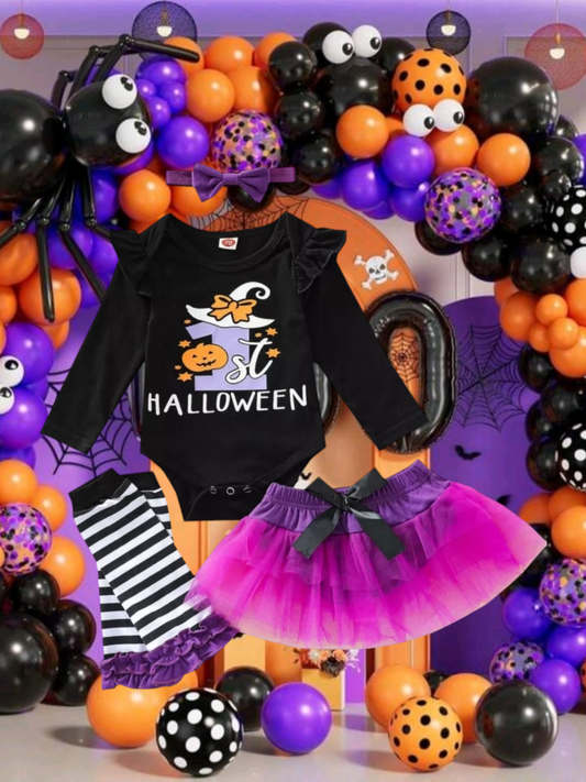 My First Halloween Romper with Tutu , Legwarmers and Headband&nbsp;