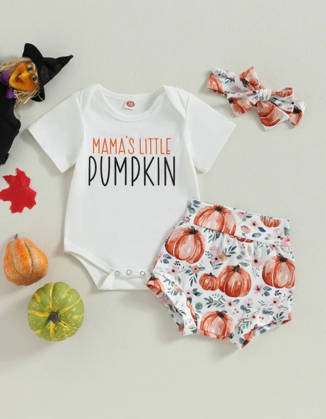 Mama's Little Pumpkin Romper with Bloomer and Headband