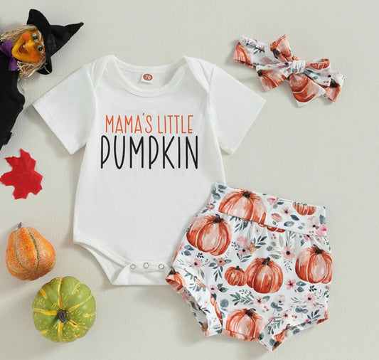Mama's Little Pumpkin Romper with Bloomer and Headband