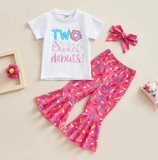 Two Sweet Donuts T-shirt with Bell Bottoms and Headband