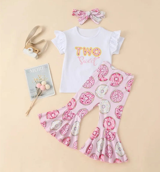 Two Sweet T-shirt with Bell Bottoms and Headband Doughnut