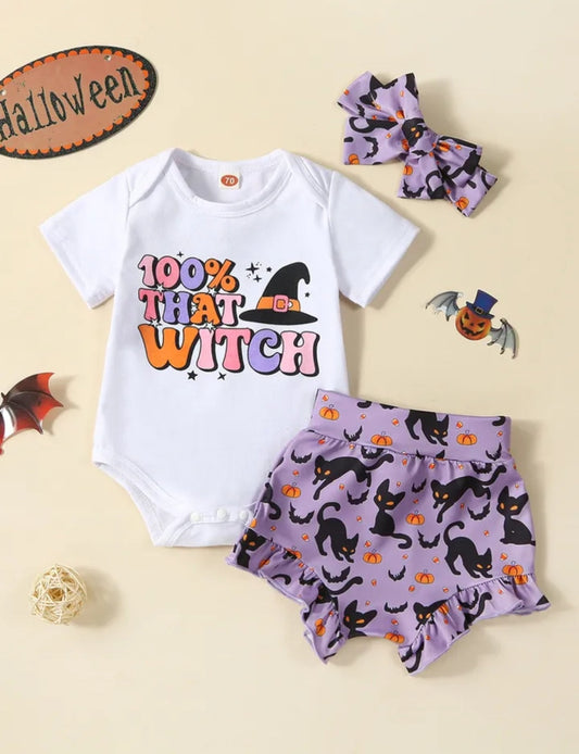 100% That Witch Romper with Bloomer and Headband