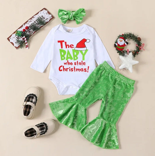 The Baby Who Stole Christmas Romper,&nbsp; Bellbottoms and Headband