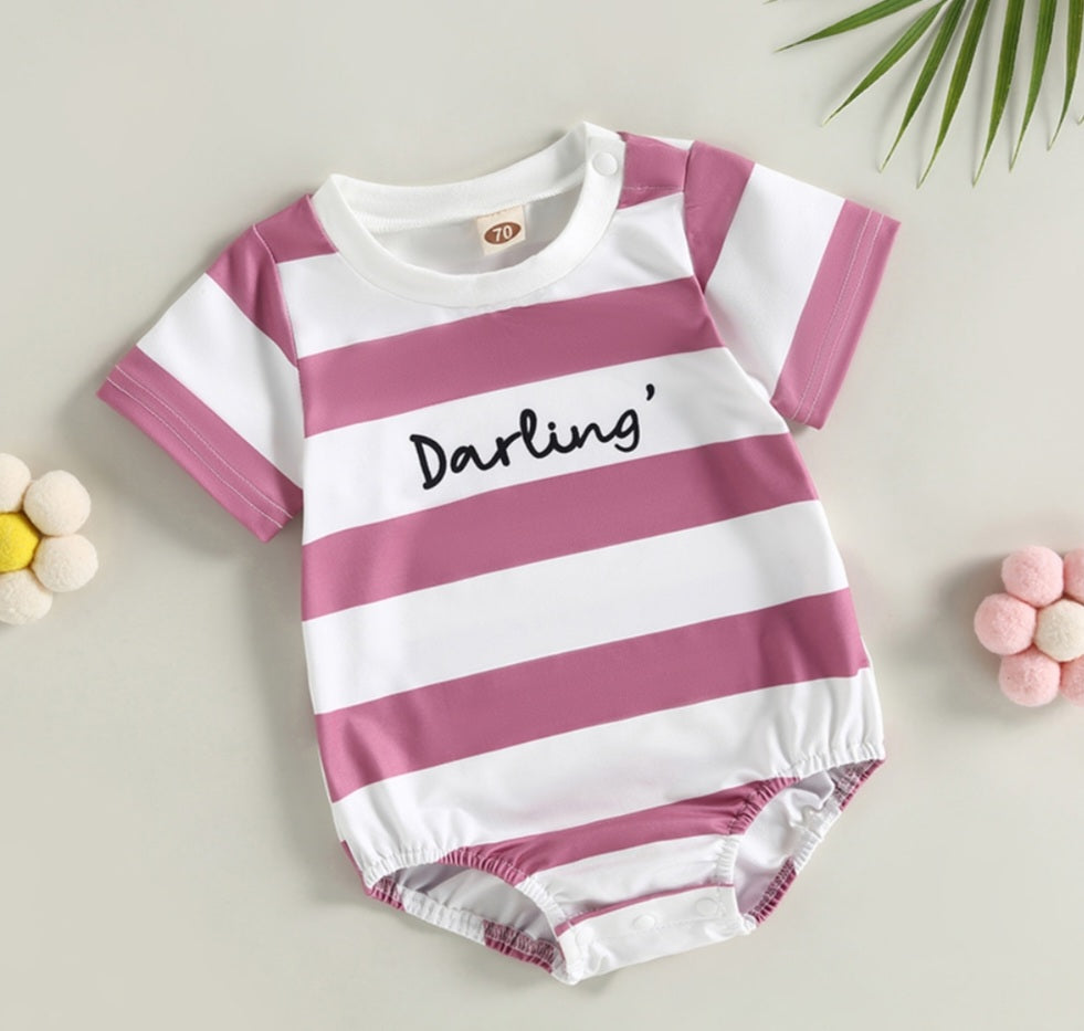 Darling Striped Romper Pink