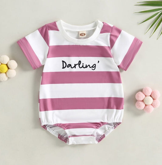 Darling Striped Romper Pink