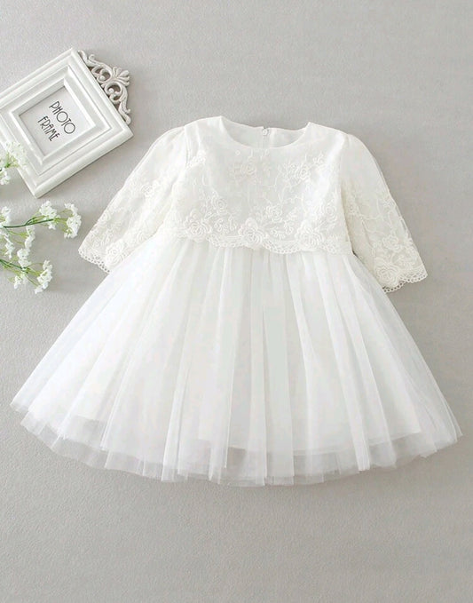 White Lace Bodice Long Sleeve Dress