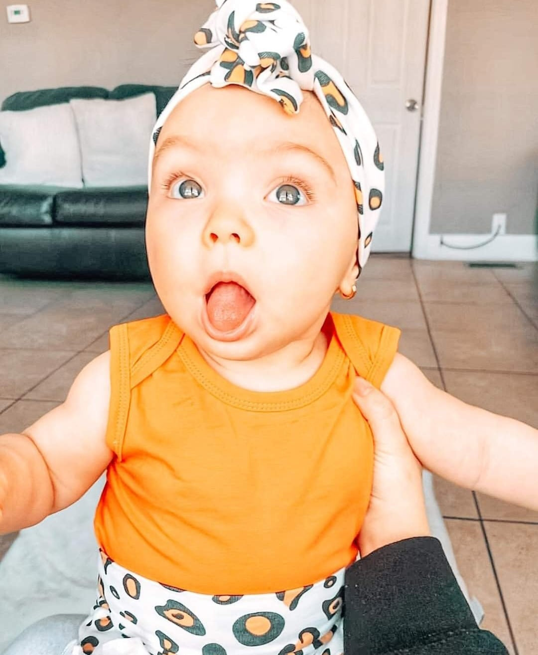 Orange Vest Romper with Leopard Bloomer and Headband
