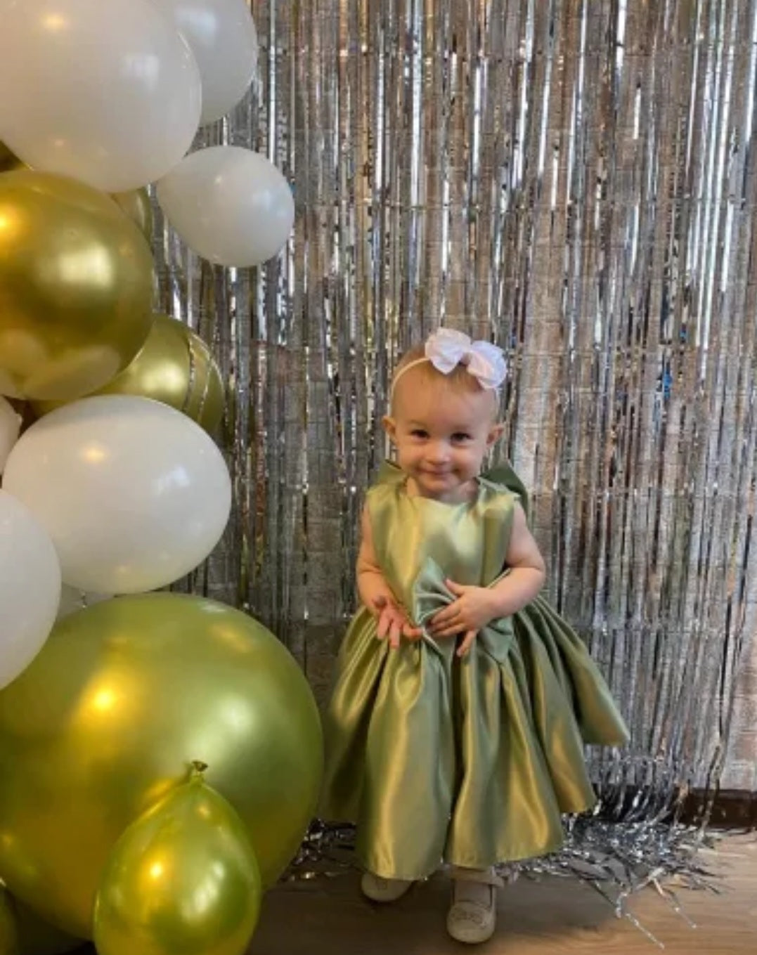 Pistachio Green Special Occasions Dress with Big Bow (Clip on)