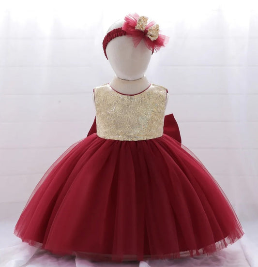 Gold / Maroon Special Occasions Dress with Headband