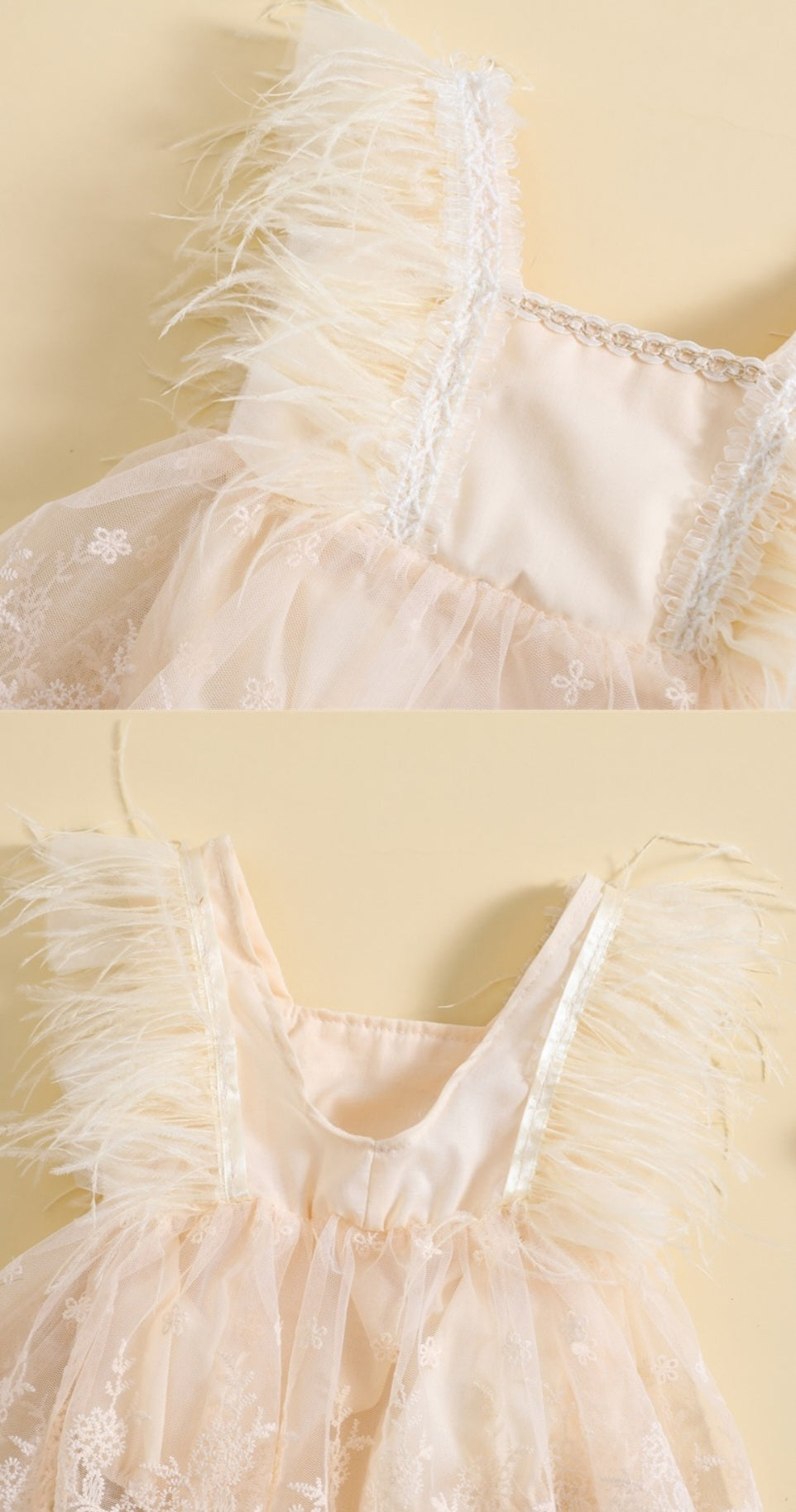 Ivory Feather Romper  with Lace Detail