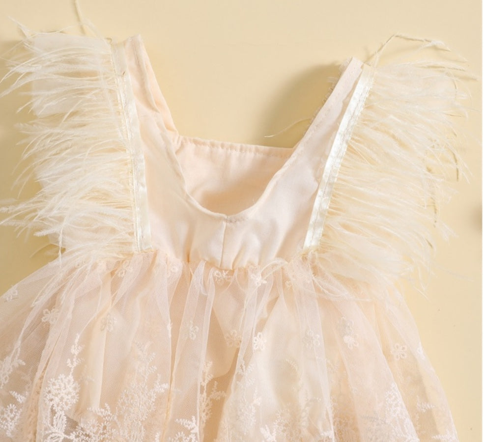 Ivory Feather Romper  with Lace Detail
