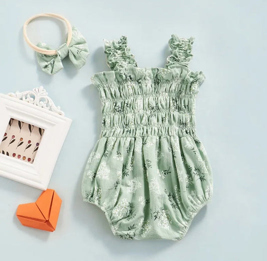 Mint Floral Romper and Headband