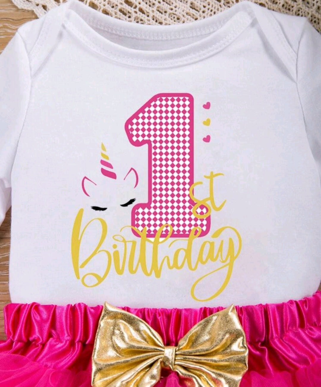 First Birthday Outfit will  Long Sleeve, Cerise Pink Tutu and Headband