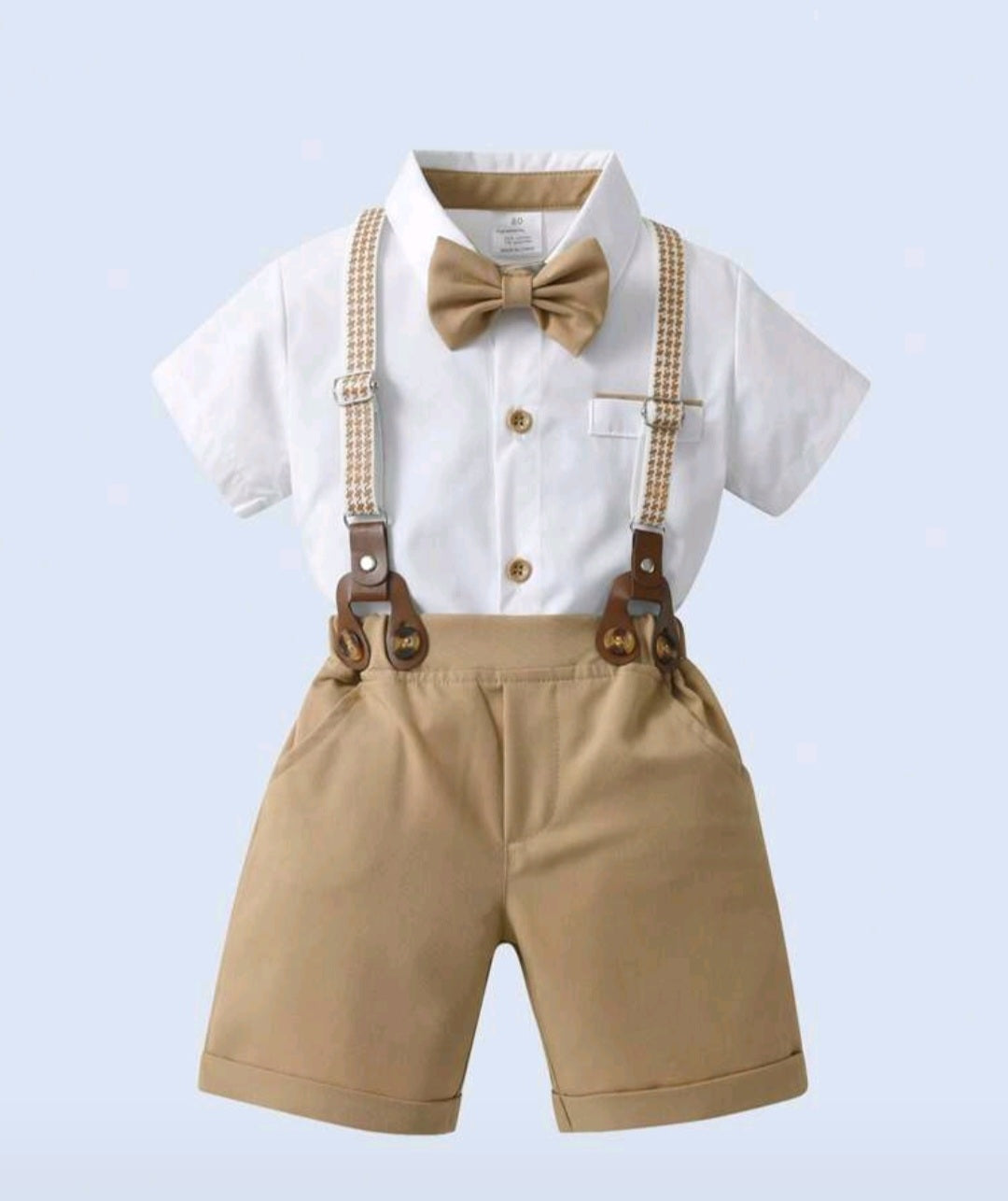 Gentleman Suit White Shirt, Chino Pants, Suspenders and Bowtie